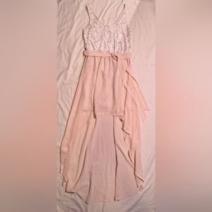 High Low Flowy Dress with Woven Floral Bodice